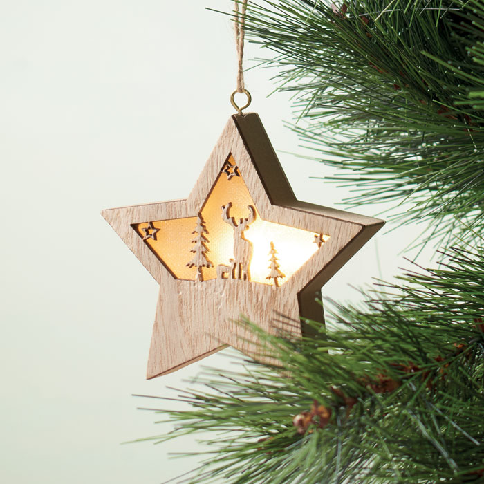 MDF star with light - STARLIGHT CX1527_40 - wood, Promotional