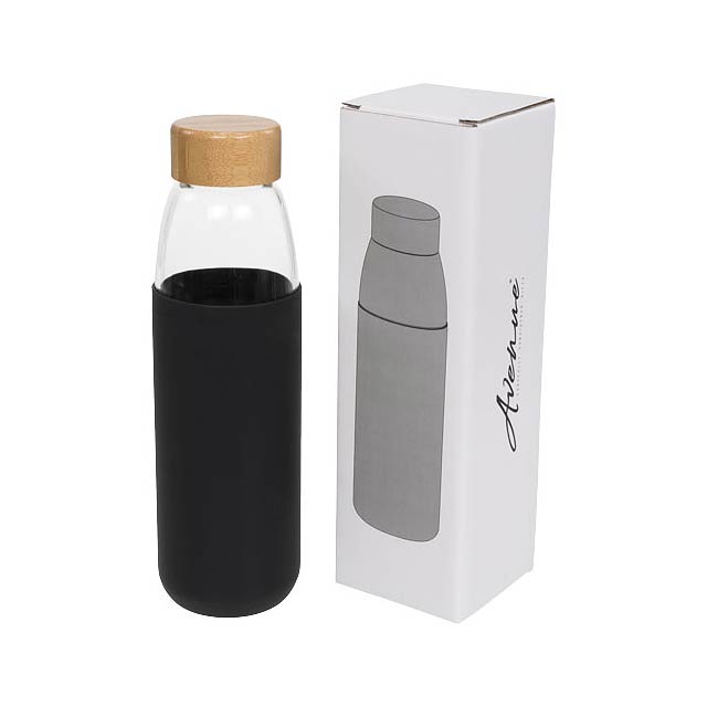 Kai 540 ml glass sport bottle with wood lid - black