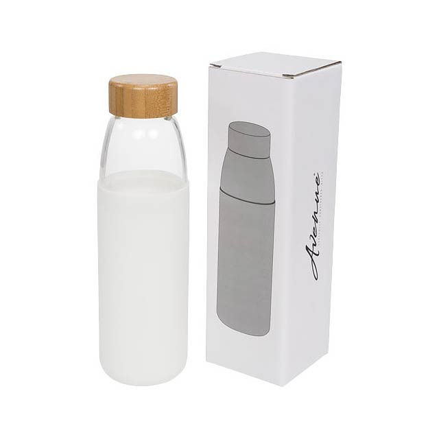 Kai 540 ml Sportflasche aus Glas mit Holzdeckel - Weiß 