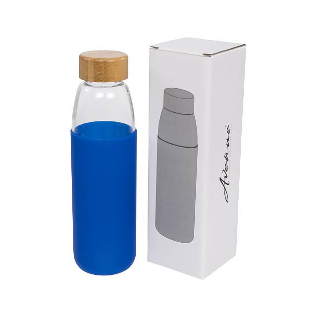 Kai 540 ml Sportflasche aus Glas mit Holzdeckel - blau
