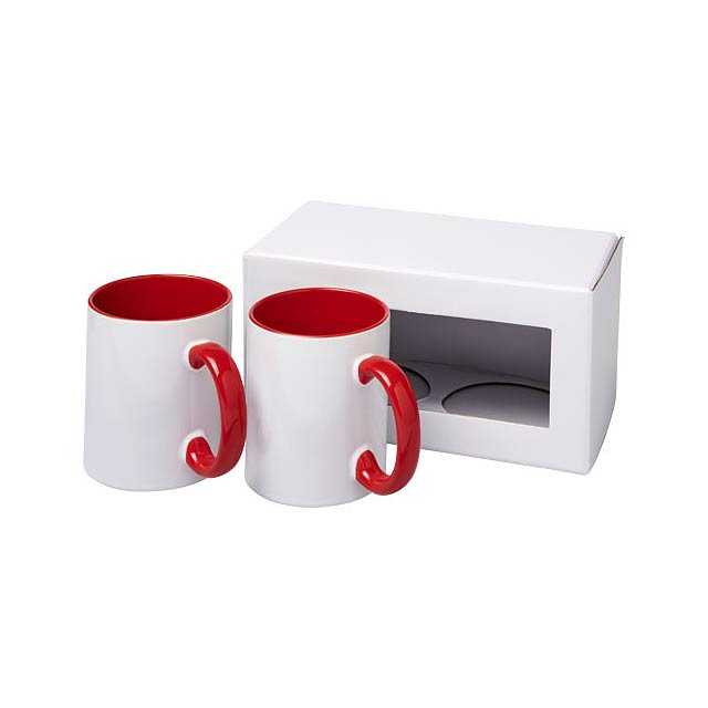 Ceramic Geschenkset mit 2 Bechern mit Sublimationsdruck - Transparente Rot