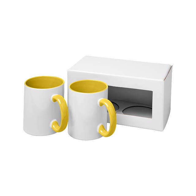 Ceramic Geschenkset mit 2 Bechern mit Sublimationsdruck - Gelb