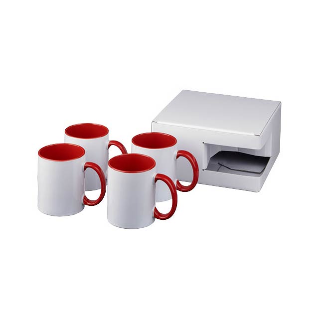 Ceramic Geschenkset mit 4 Bechern mit Sublimationsdruck - Transparente Rot