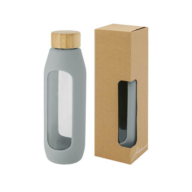 Tidan 600 ml borosilicate glass bottle with silicone grip - grey