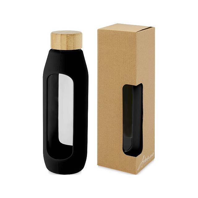 Láhev o objemu 600 ml z borosilikátového skla se silikonovým obalem Tidan - černá