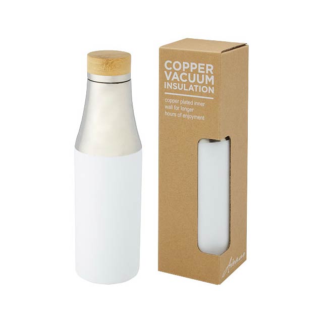 Hulan 540 ml Kupfer-Vakuum Isolierflasche mit Bambusdeckel - Weiß 