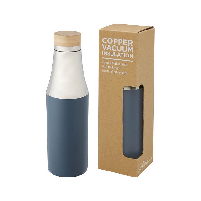 Hulan 540 ml copper vacuum insulated stainless steel bottle with bamboo lid - blue