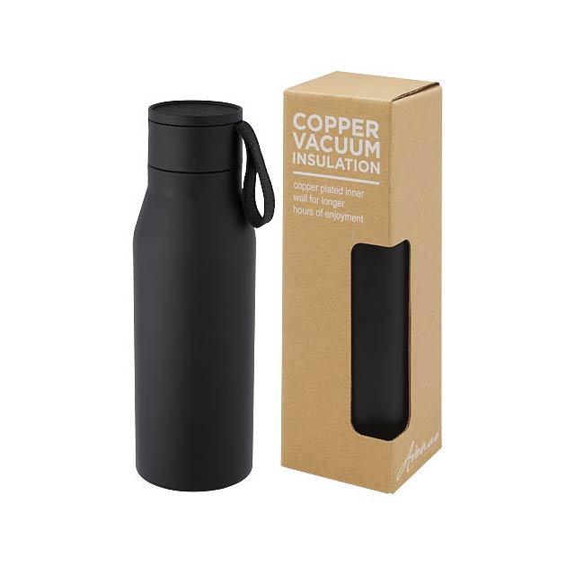 Ljungan 500 ml Kupfer-Vakuum Isolierflasche mit PU Kunststoffband und Deckel - schwarz