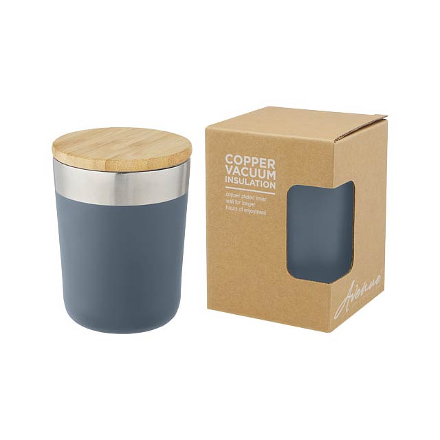 Lagan 300 ml copper vacuum insulated stainless steel tumbler with bamboo lid - blue