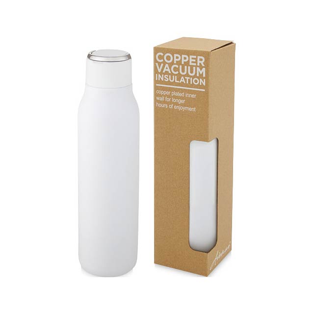 Marka 600 ml copper vacuum insulated bottle with metal loop - white