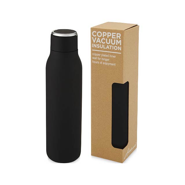 Marka 600 ml copper vacuum insulated bottle with metal loop - black