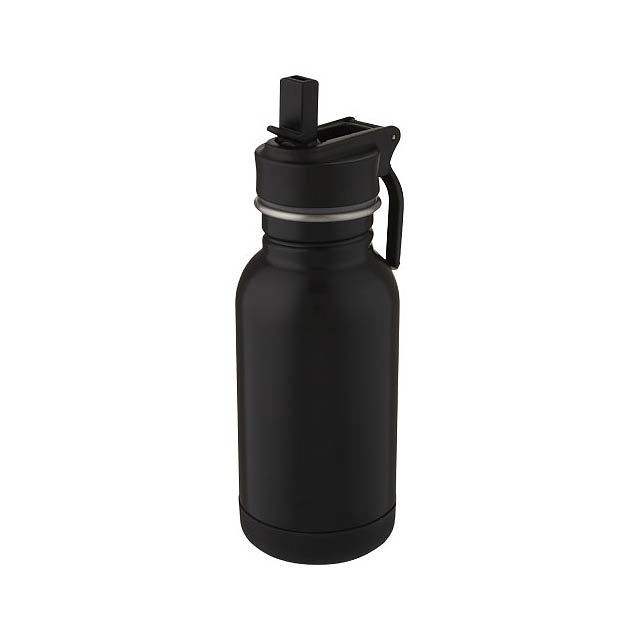 Lina 400 ml Sportflasche aus Edelstahl mit Strohhalm und Schlaufe - schwarz