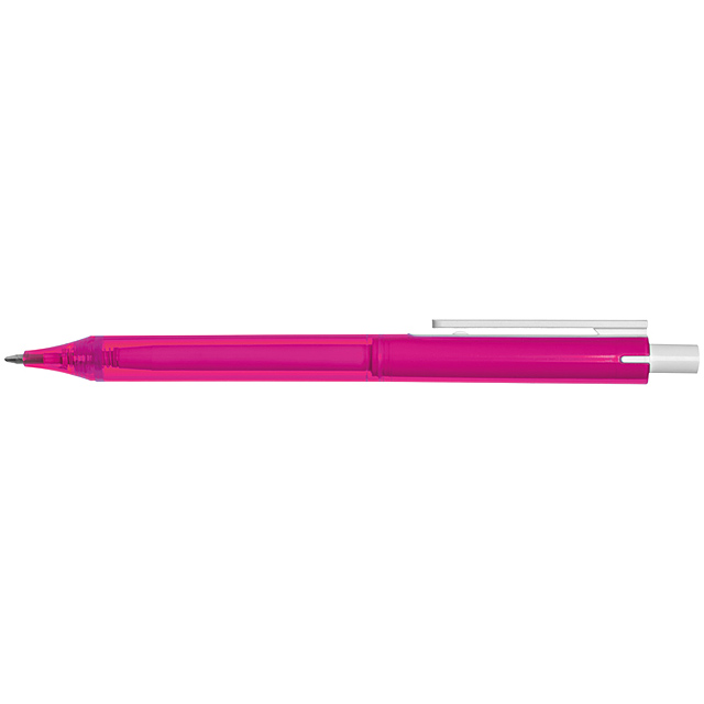 Transparenter Kugelschreiber mit weißem Clip - Rosa