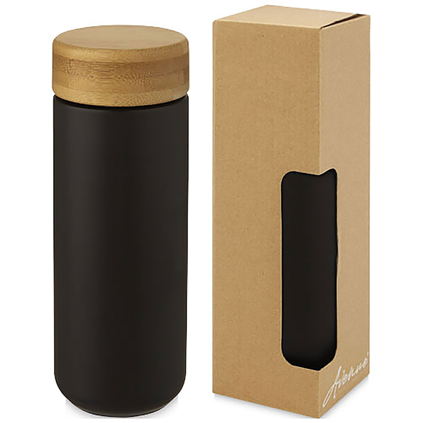 Lumi 300 ml ceramic tumbler with bamboo lid - black