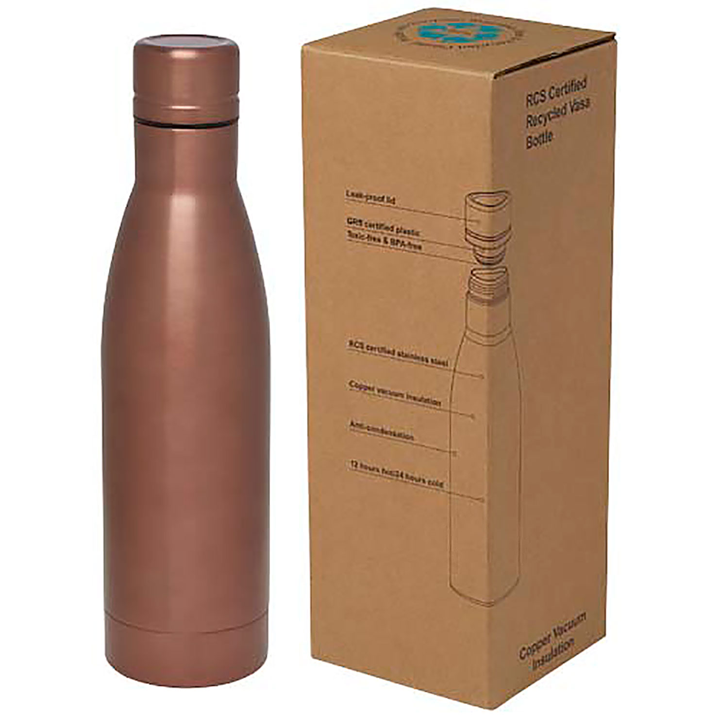 Vasa 500 ml RCS certified recycled stainless steel copper vacuum insulated bottle - bronze