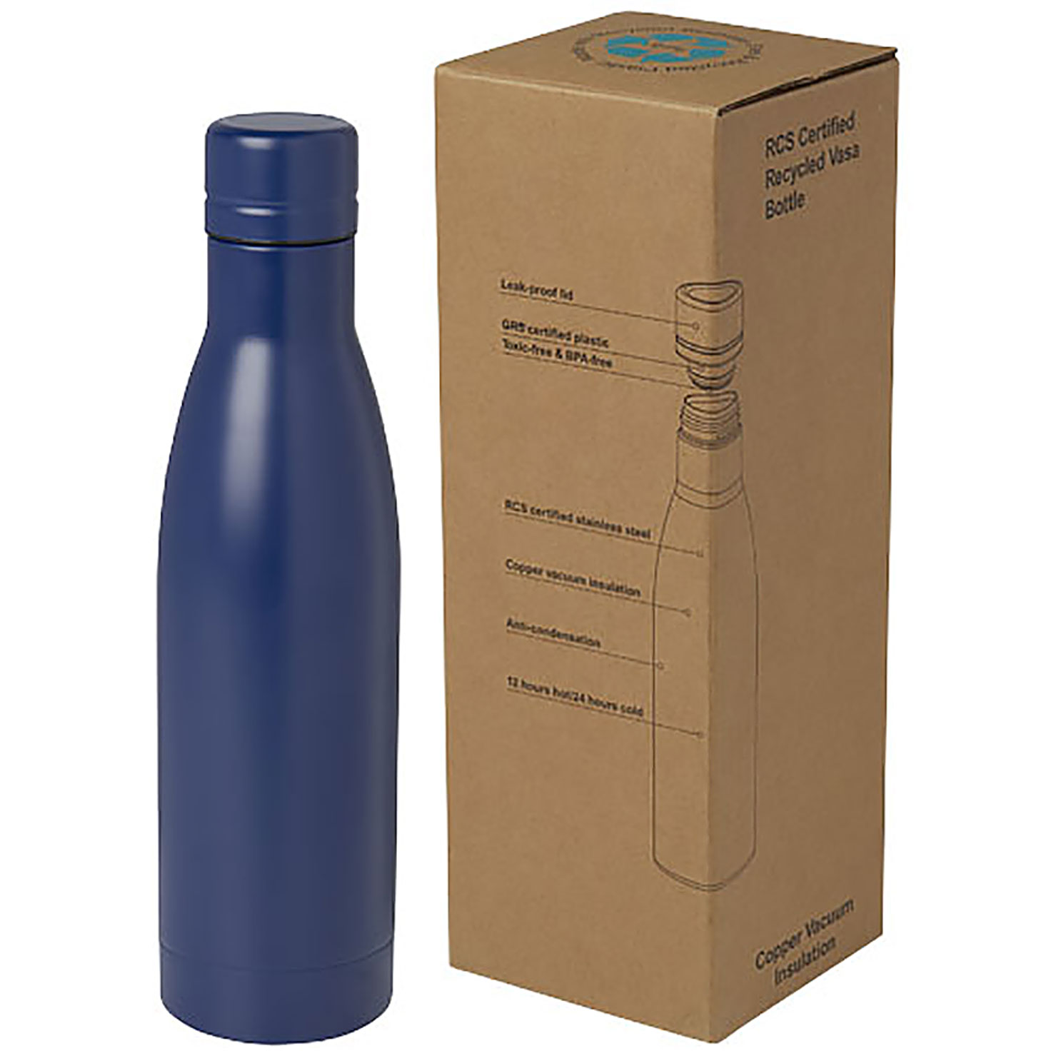 Vasa 500 ml RCS certified recycled stainless steel copper vacuum insulated bottle - blue