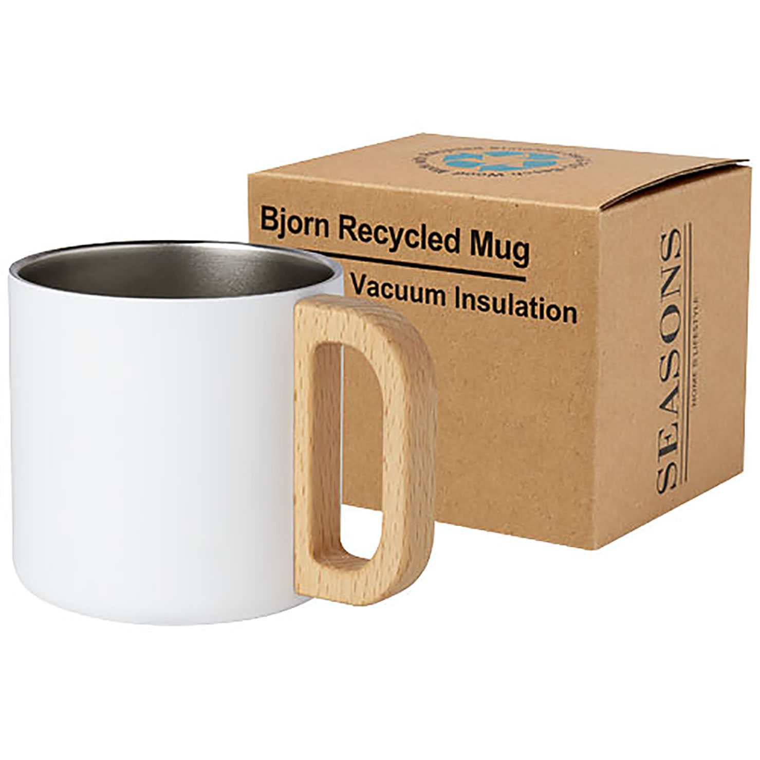 Bjorn 360 ml RCS certified recycled stainless steel mug with copper vacuum insulation - white