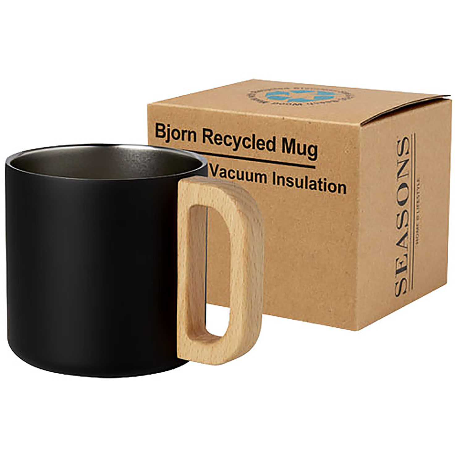 Bjorn 360 ml RCS certified recycled stainless steel mug with copper vacuum insulation - black