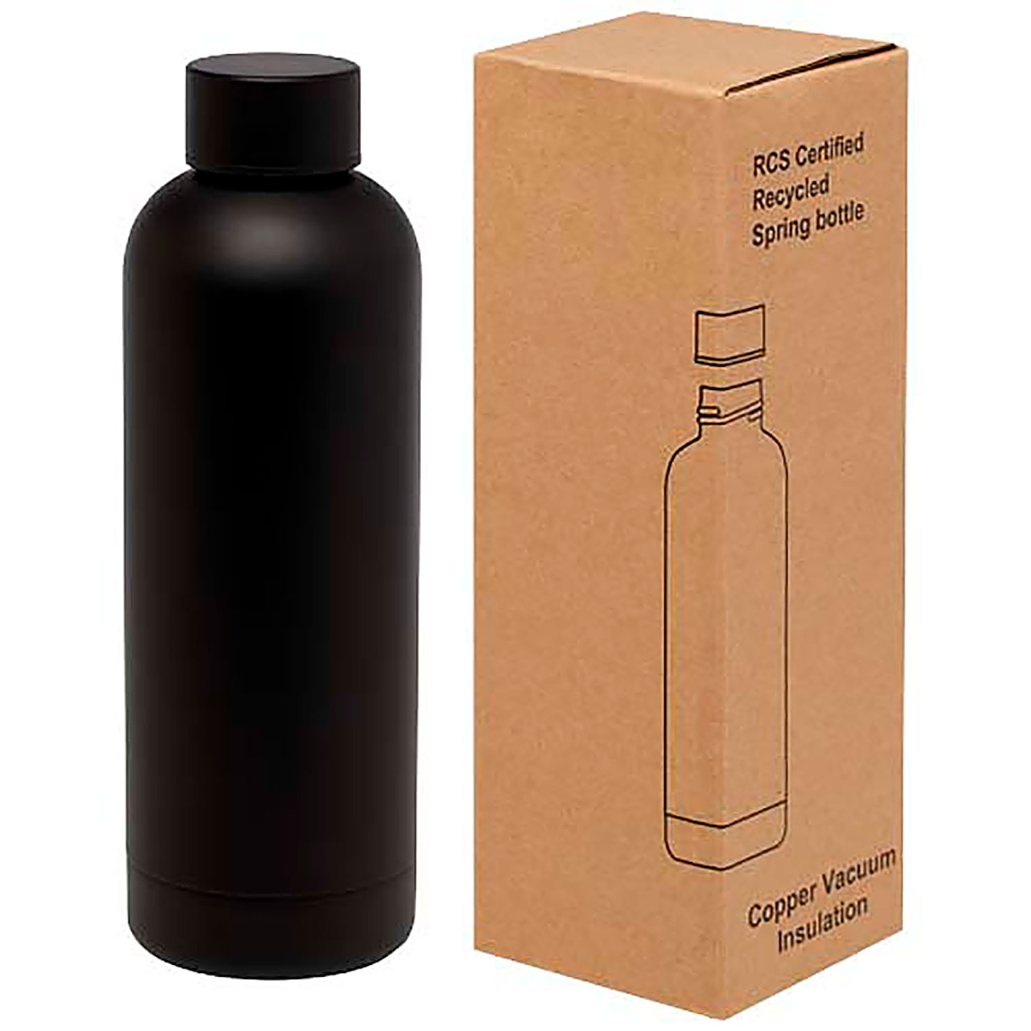 Spring 500 ml RCS-zertifizierte Kupfer-Vakuum Isolierflasche aus recyceltem Edelstahl - schwarz