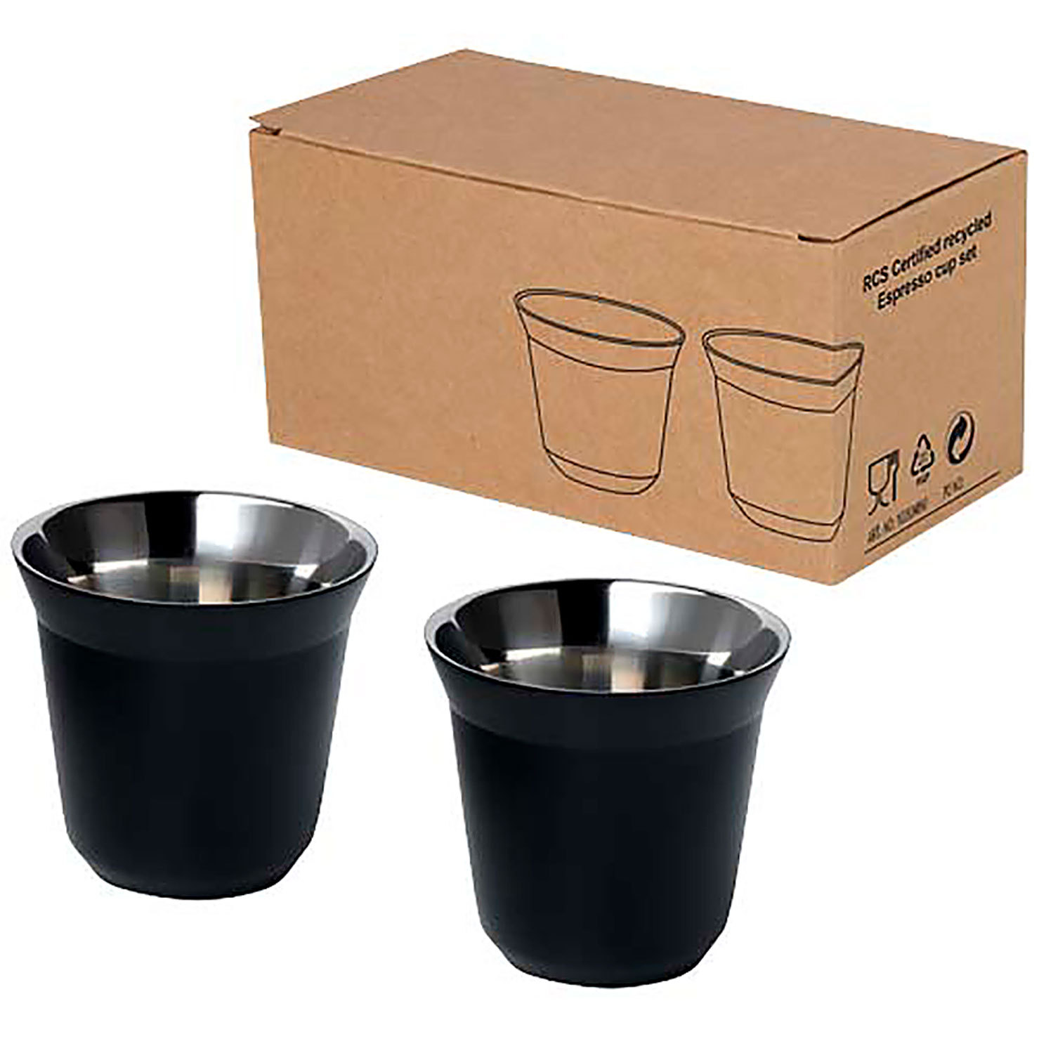 Duo 80 ml RCS certified stainless steel espresso cup set  - black