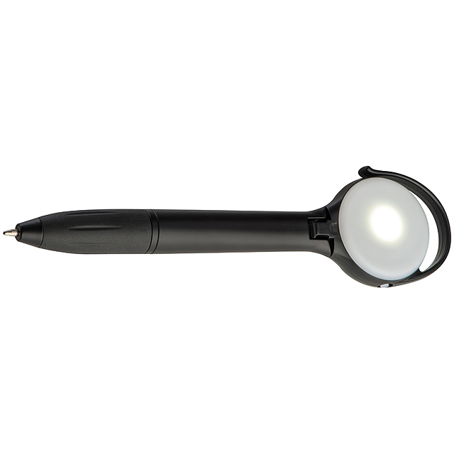LED Kugelschreiber mit rotierendem Kopf und Karabiner Haken - schwarz