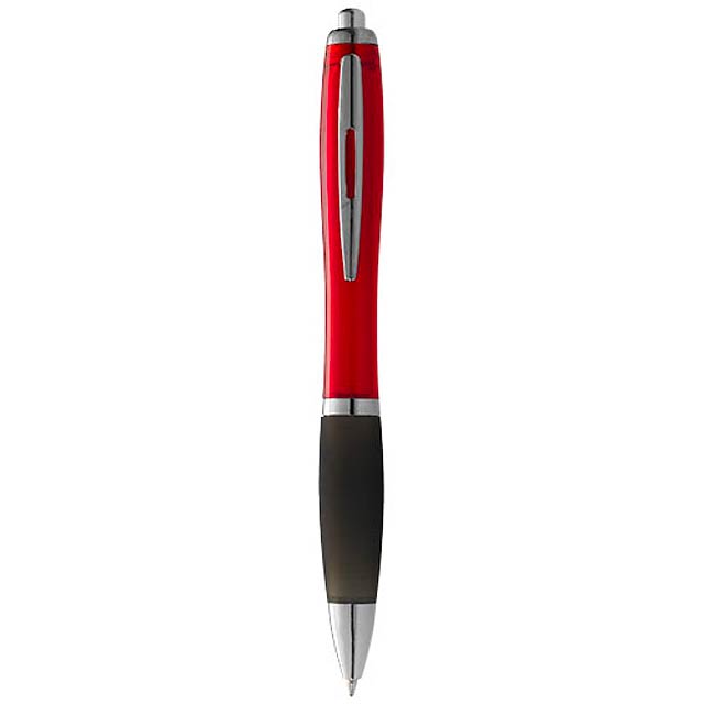 Nash ballpoint pen with coloured barrel and black grip - red