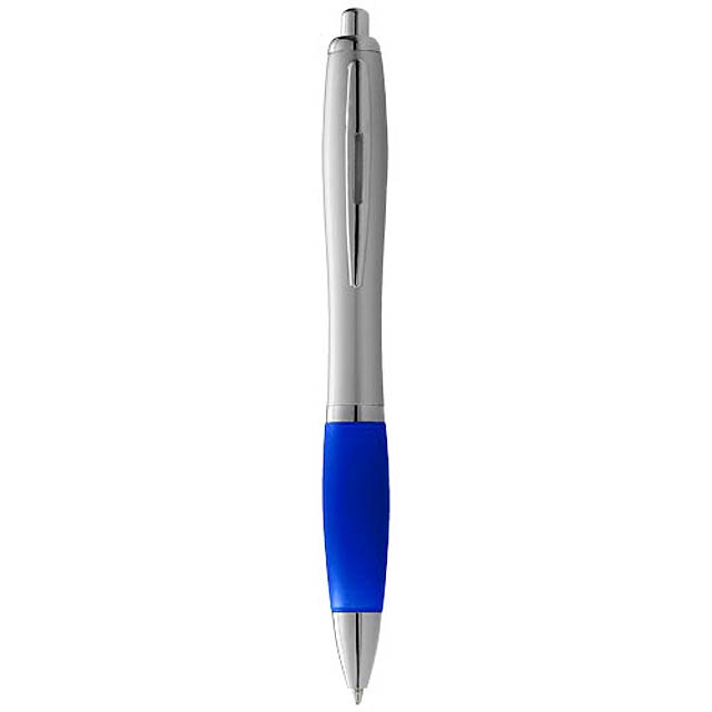Nash ballpoint pen with silver barrel and coloured grip - blue