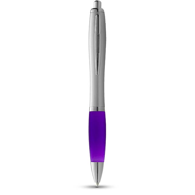 Nash ballpoint pen with silver barrel and coloured grip - violet