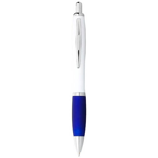 Nash ballpoint pen with white barrel and coloured grip - blue