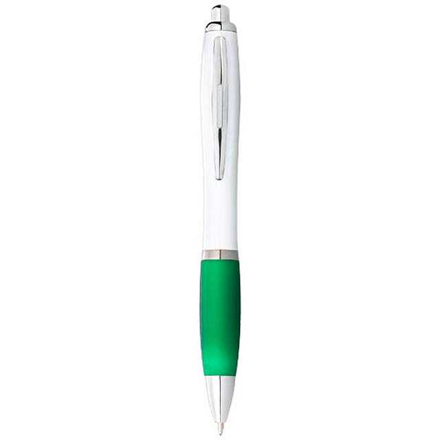 Nash ballpoint pen with white barrel and coloured grip - green