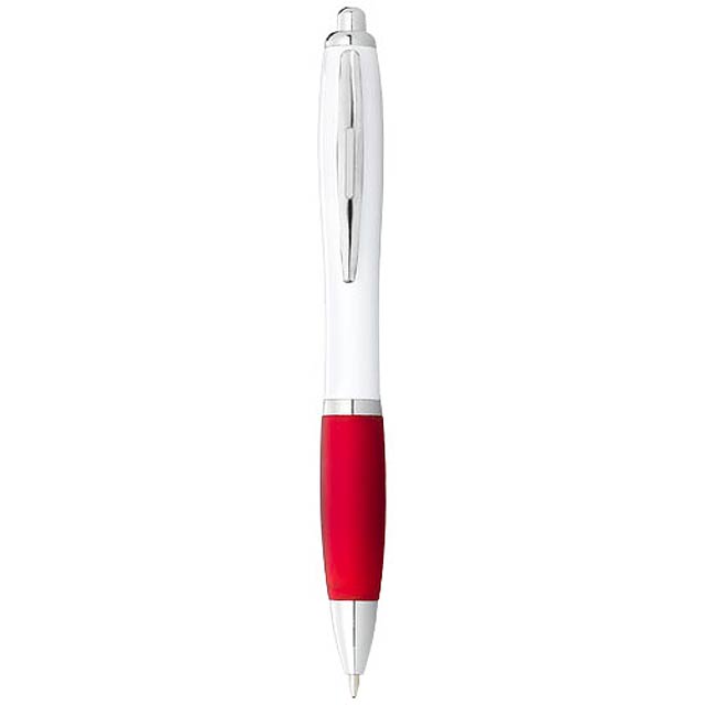 Nash ballpoint pen with white barrel and coloured grip - red