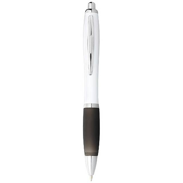 Nash ballpoint pen with white barrel and coloured grip - black