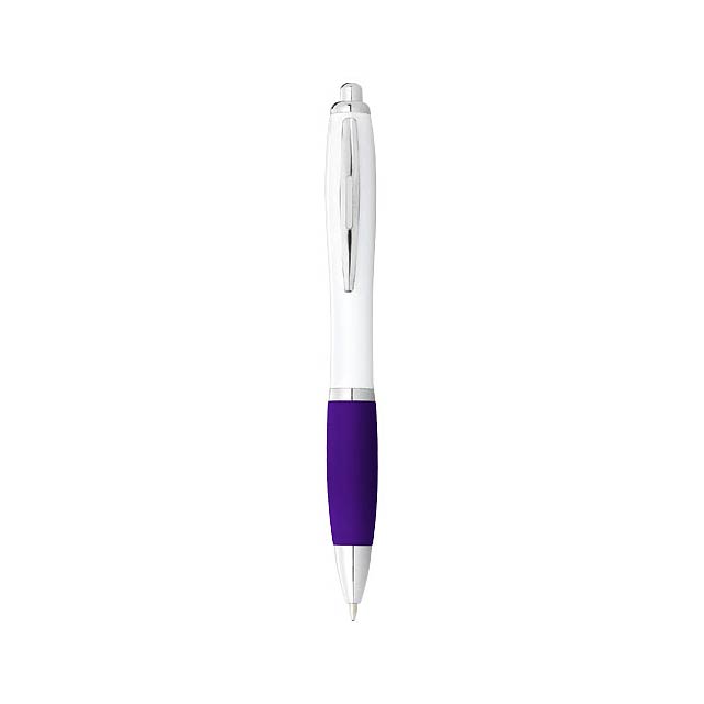 Nash ballpoint pen with white barrel and coloured grip - white
