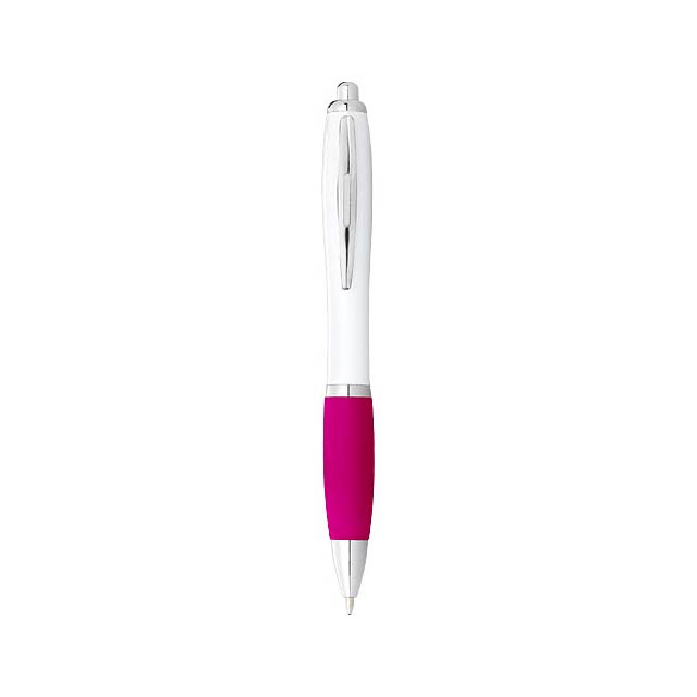 Nash ballpoint pen with white barrel and coloured grip - white
