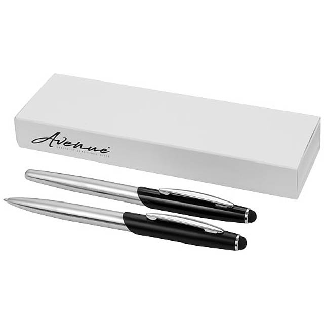 Geneva stylus ballpoint pen and rollerball pen set - black