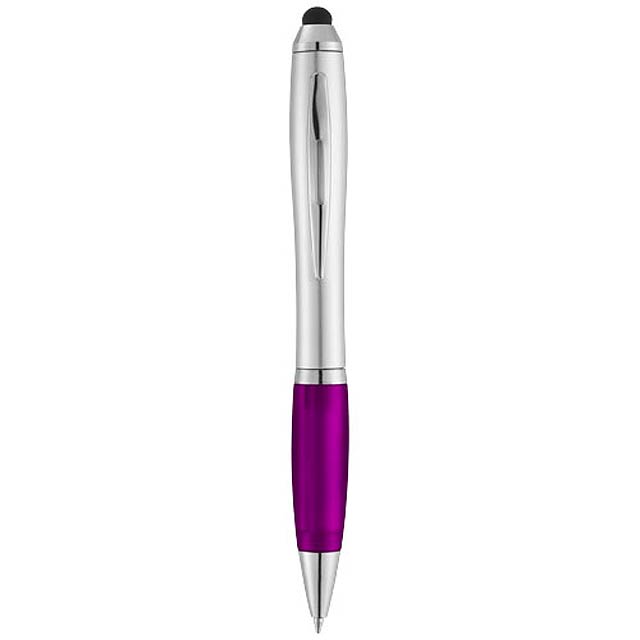 Kuličkové pero a stylus Nash s barevným úchopem - stříbrná