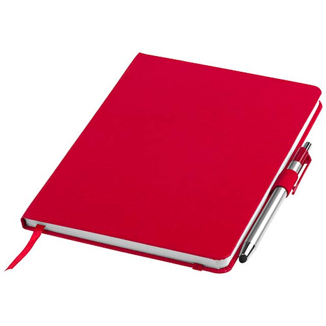 Crown A5 notebook with stylus ballpoint pen - red