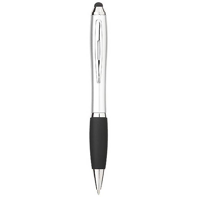 Kuličkové pero a stylus Nash s černým úchopem - stříbrná