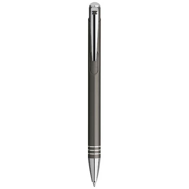 Kuličkové pero Izmir s vroubkovaným tlačítkem - tmavě šedá