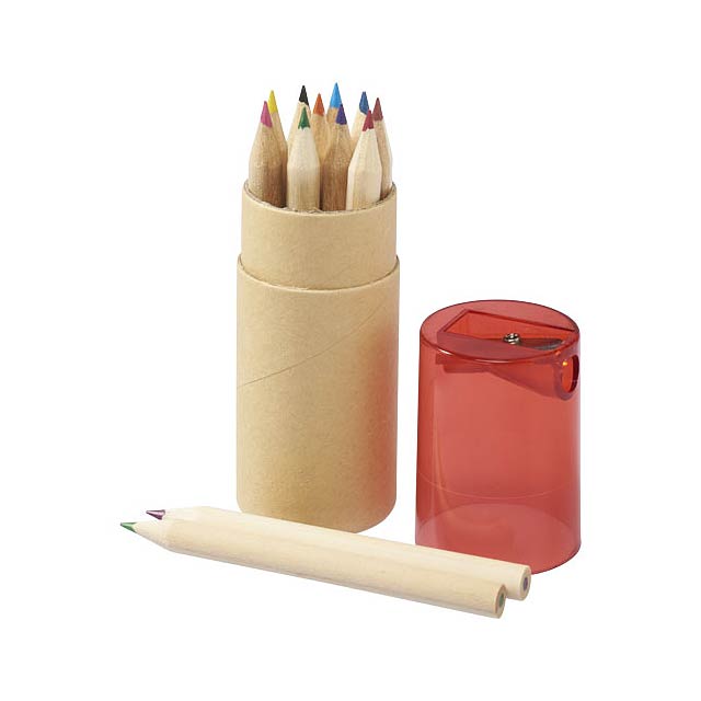 Hef 12-piece coloured pencil set with sharpener - transparent red