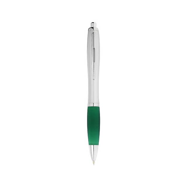 Nash ballpoint pen silver barrel and coloured grip - green