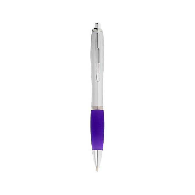 Nash ballpoint pen silver barrel and coloured grip - violet