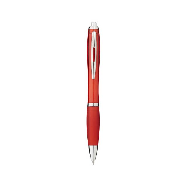 Kuličkové pero Nash s barevným tělem úchopem - transparentná červená