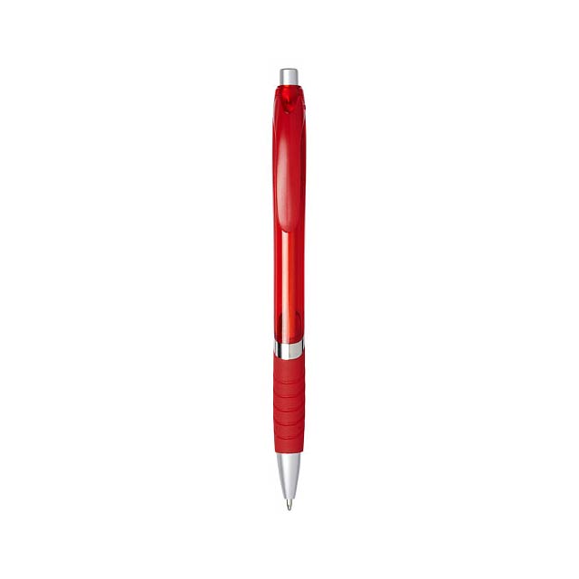 Turbo ballpoint pen with rubber grip - transparent red