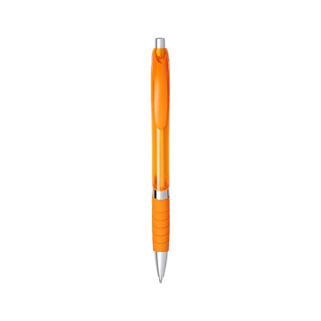 Turbo translucent ballpoint pen with rubber grip - orange