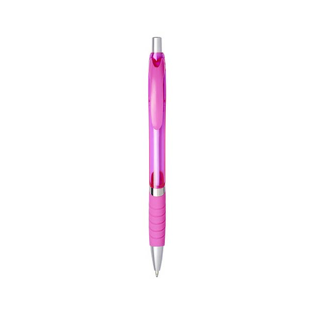 Průsvitné kuličkové pero Turbo s pryžovým úchopem - fuchsiová (tm. růžová)