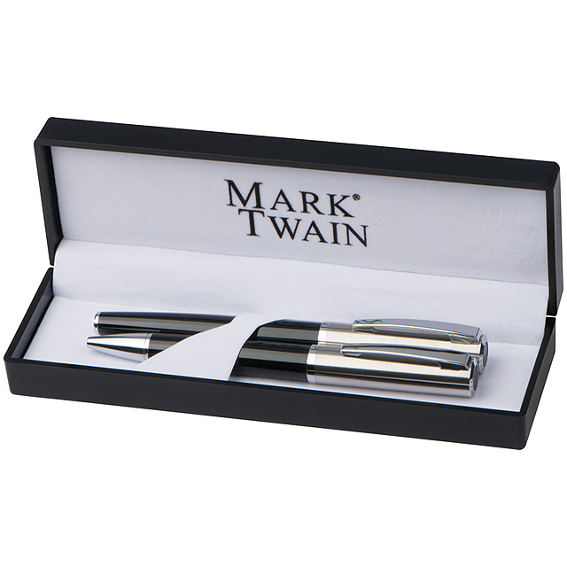 Writing set with ball pen and rollerball pen - black