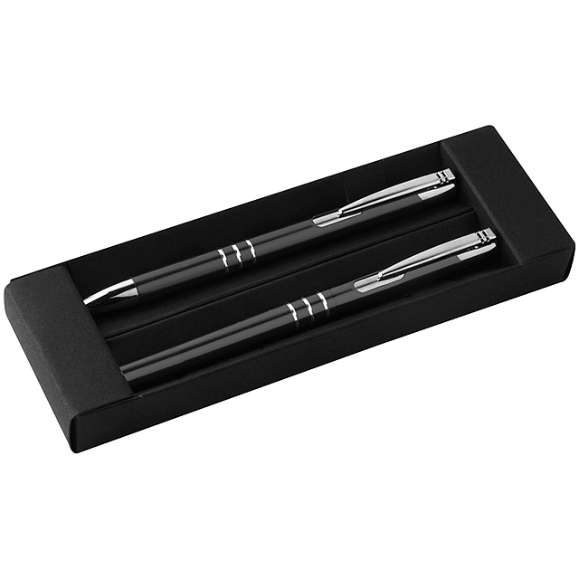 Writing set with ball pen and rollerball pen - black