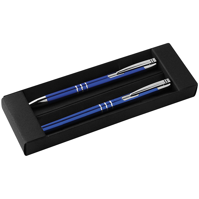 Writing set with ball pen and rollerball pen - blue