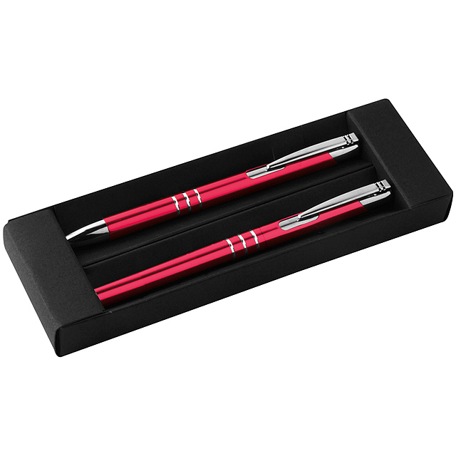 Writing set with ball pen and rollerball pen - red